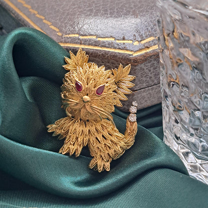 Cartier Vintage 18ct Gold Dog Brooch with Ruby Eyes and Diamond Tail