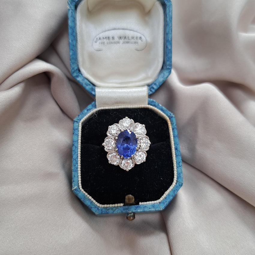 2.63ct Ceylon Sapphire and Diamond Cluster Engagement Ring