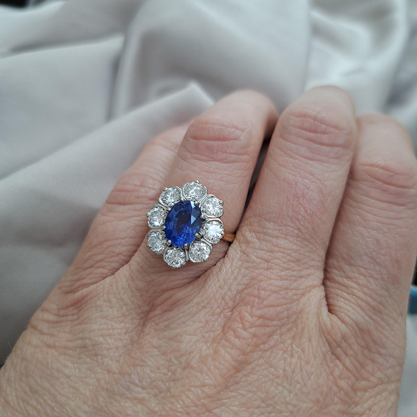 2.63ct Ceylon Sapphire and Diamond Cluster Engagement Ring