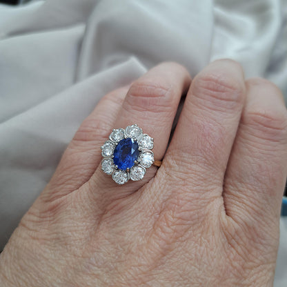 2.63ct Ceylon Sapphire and Diamond Cluster Engagement Ring