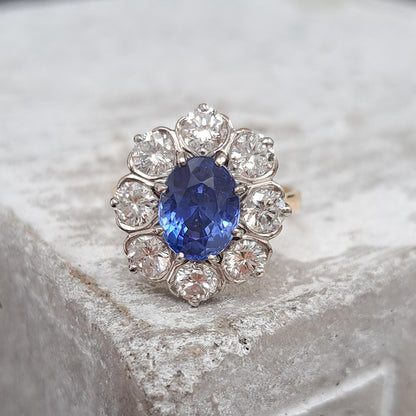2.63ct Ceylon Sapphire and Diamond Cluster Engagement Ring