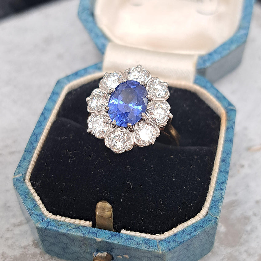 2.63ct Ceylon Sapphire and Diamond Cluster Engagement Ring