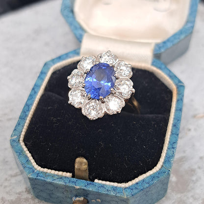 2.63ct Ceylon Sapphire and Diamond Cluster Engagement Ring