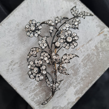 Antique 10ct Diamond En Tremblant Floral Spray Brooch