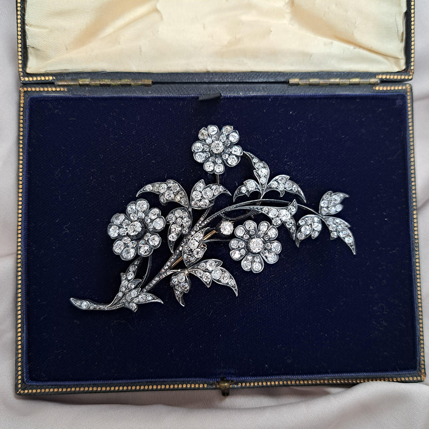 Antique 10ct Diamond En Tremblant Floral Spray Brooch