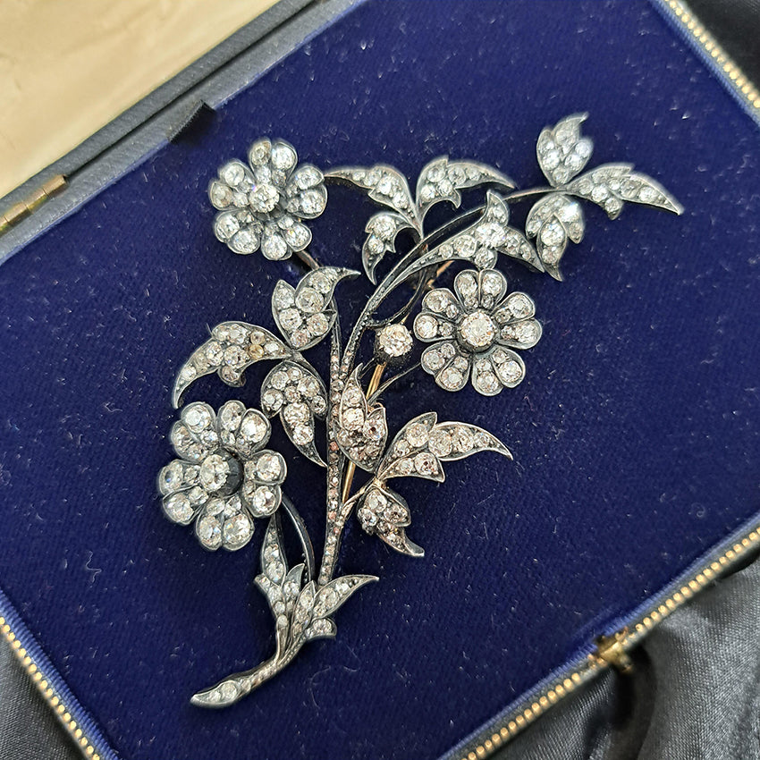 Antique 10ct Diamond En Tremblant Floral Spray Brooch