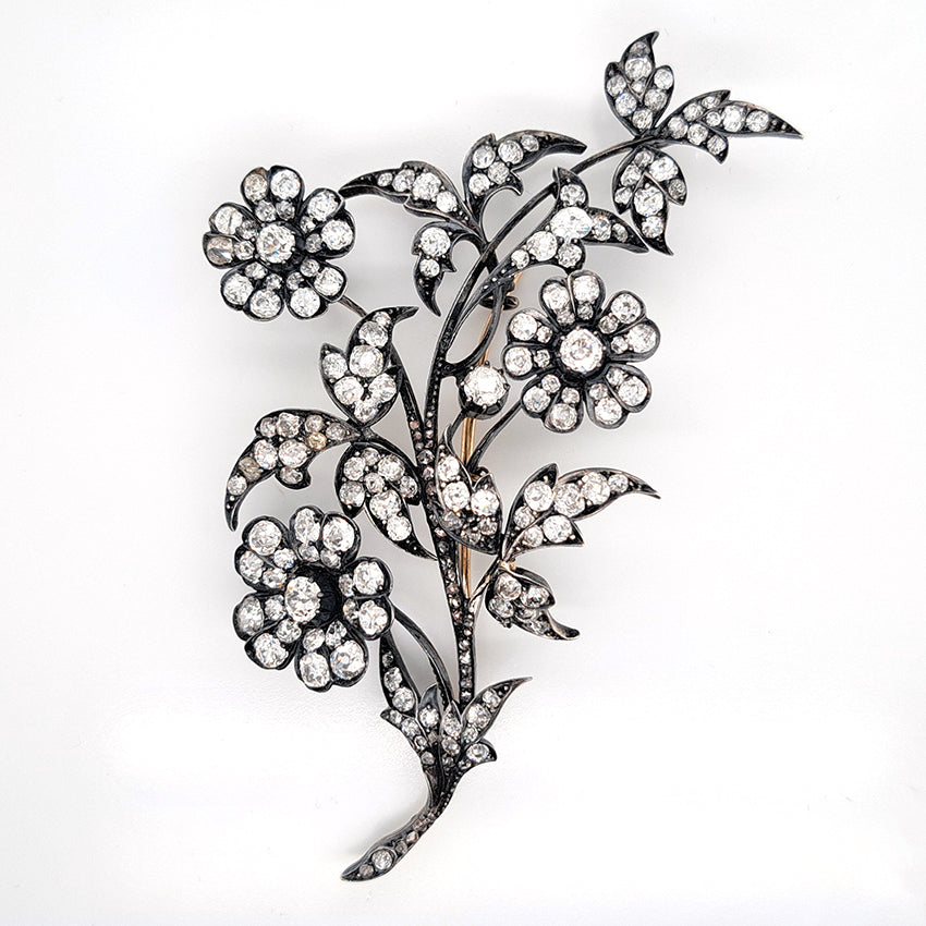 Antique 10ct Diamond En Tremblant Floral Spray Brooch
