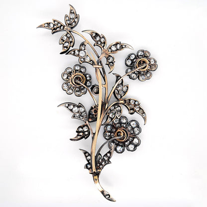 Antique 10ct Diamond En Tremblant Floral Spray Brooch