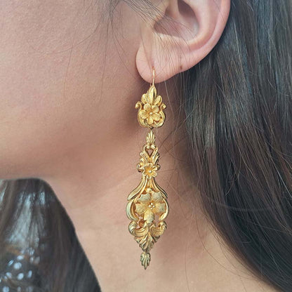 Antique Georgian Gold Ornate Drop Earrings, Circa 1820