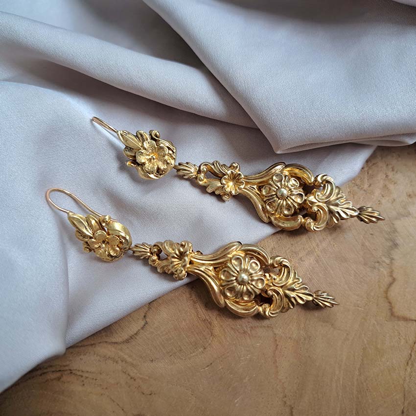 Antique Georgian Gold Ornate Drop Earrings, Circa 1820
