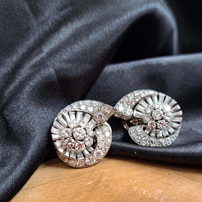 Boucheron Art Deco 5ct Diamond Cluster Earrings