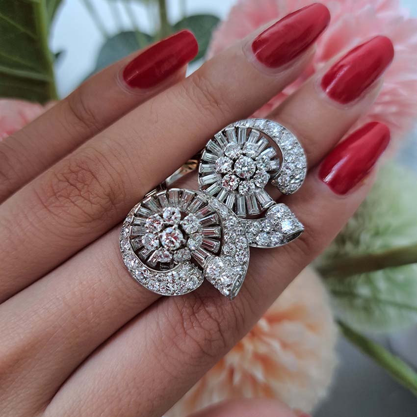 Boucheron Art Deco 5ct Diamond Cluster Earrings