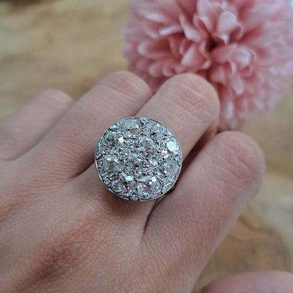 Art Deco French 5ct Old Mine Cut Diamond Cluster Cocktail Ring in Platinum