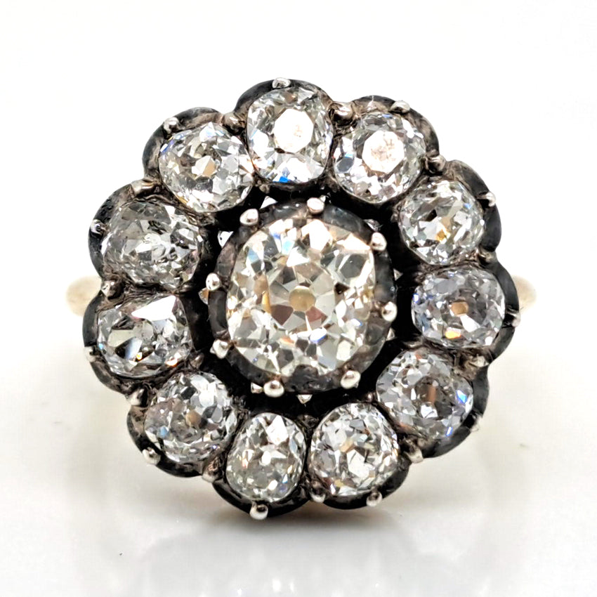Antique 4.50ct Old Mine Cut Diamond Cluster Engagement Ring