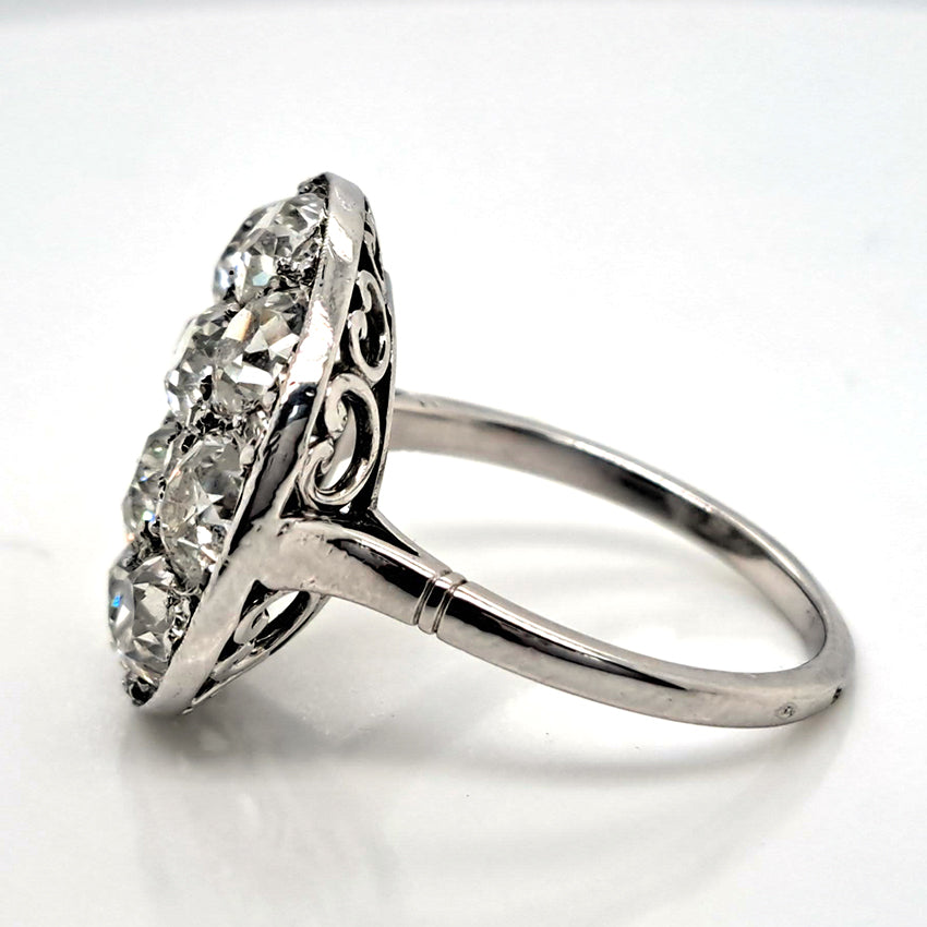 Art Deco French 5ct Old Mine Cut Diamond Cluster Cocktail Ring in Platinum