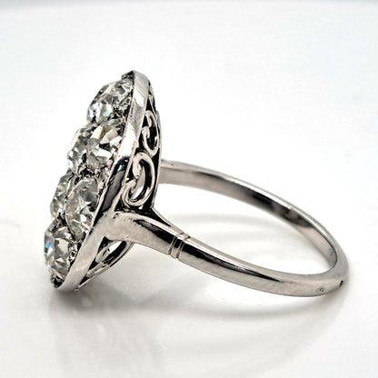 Art Deco French 5ct Old Mine Cut Diamond Cluster Cocktail Ring in Platinum