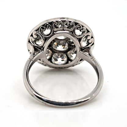 Art Deco French 5ct Old Mine Cut Diamond Cluster Cocktail Ring in Platinum