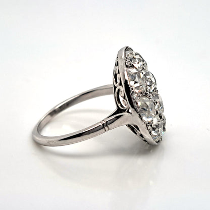 Art Deco French 5ct Old Mine Cut Diamond Cluster Cocktail Ring in Platinum