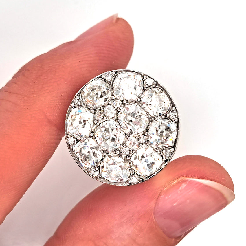 Art Deco French 5ct Old Mine Cut Diamond Cluster Cocktail Ring in Platinum