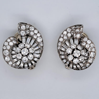 Boucheron Art Deco 5ct Diamond Cluster Clip Earrings in Platinum