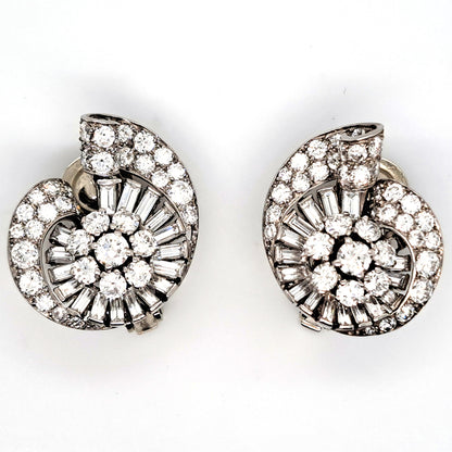 Boucheron Art Deco 5ct Diamond Cluster Clip Earrings in Platinum