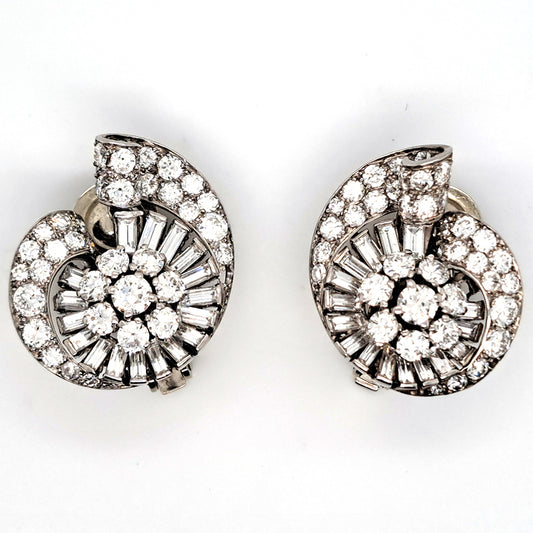 Boucheron Art Deco 5ct Diamond Cluster Clip Earrings in Platinum