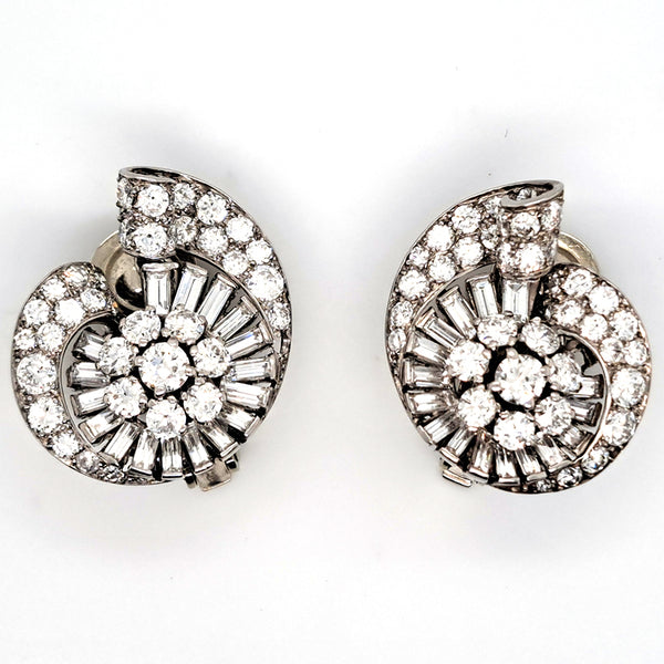 Boucheron Art Deco 5ct Diamond Cluster Clip Earrings in Platinum