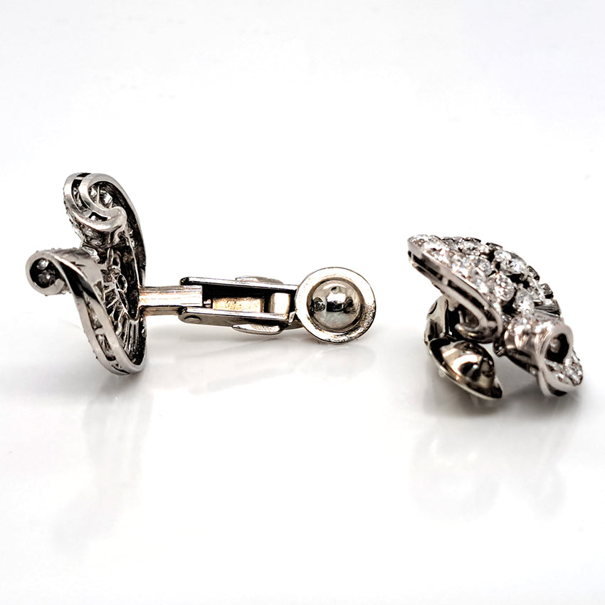 Art Deco 1920s Boucheron 5ct Diamond Cluster Clip On Earrings in Platinum