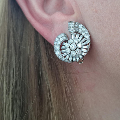 Art Deco 1920s Boucheron 5ct Diamond Cluster Clip On Earrings in Platinum