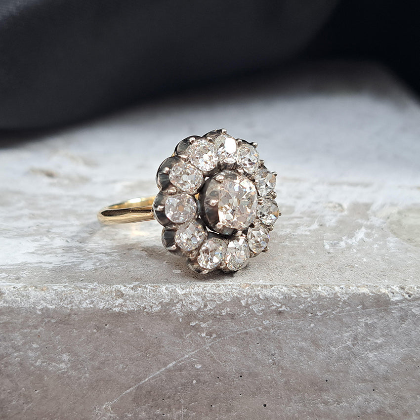 Antique 4.50ct Old Mine Cut Diamond Cluster Engagement Ring