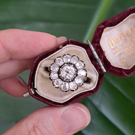 Antique 4.50ct Old Mine Cut Diamond Cluster Engagement Ring