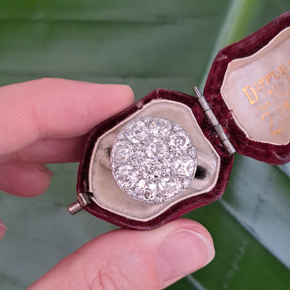 Art Deco French 5ct Old Mine Cut Diamond Cluster Cocktail Ring in Platinum