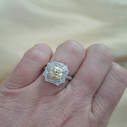 GIA Certified 2.03ct Fancy Yellow Diamond and Baguette White Diamond Cluster Ring