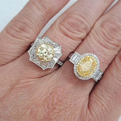 GIA Certified 2.03ct Fancy Yellow Diamond and Baguette White Diamond Cluster Ring