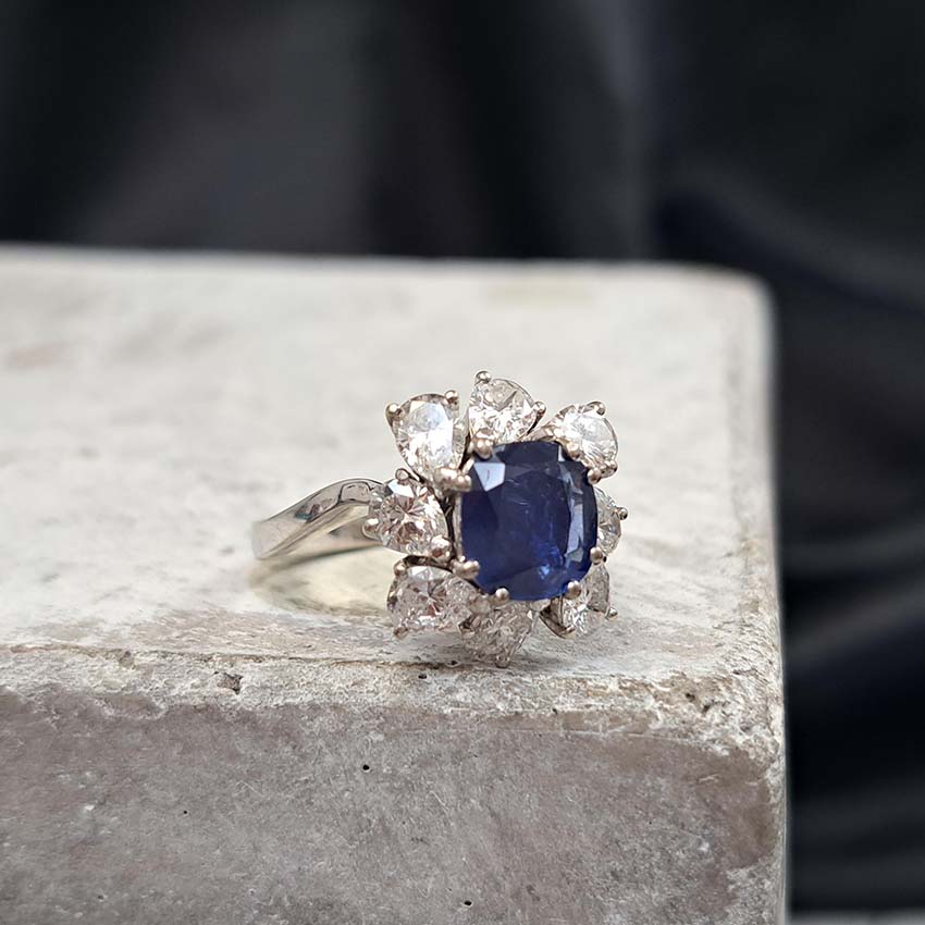 2ct Natural Sapphire and Diamond Cluster Dress Ring