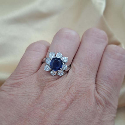 2ct Natural Sapphire and Diamond Cluster Dress Ring