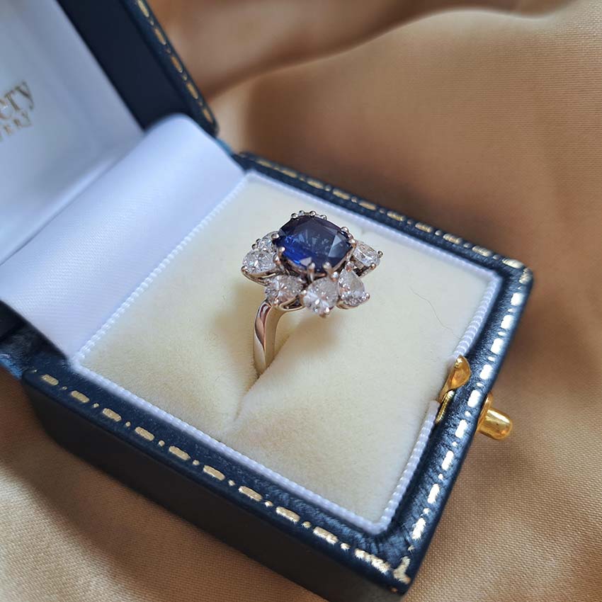 2ct Natural Sapphire and Diamond Cluster Dress Ring