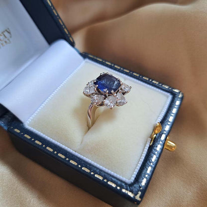 2ct Natural Sapphire and Diamond Cluster Dress Ring