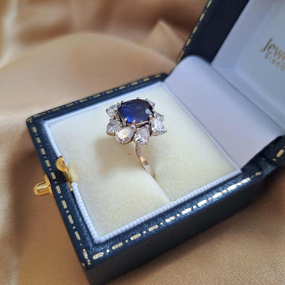 2ct Natural Sapphire and Diamond Cluster Dress Ring
