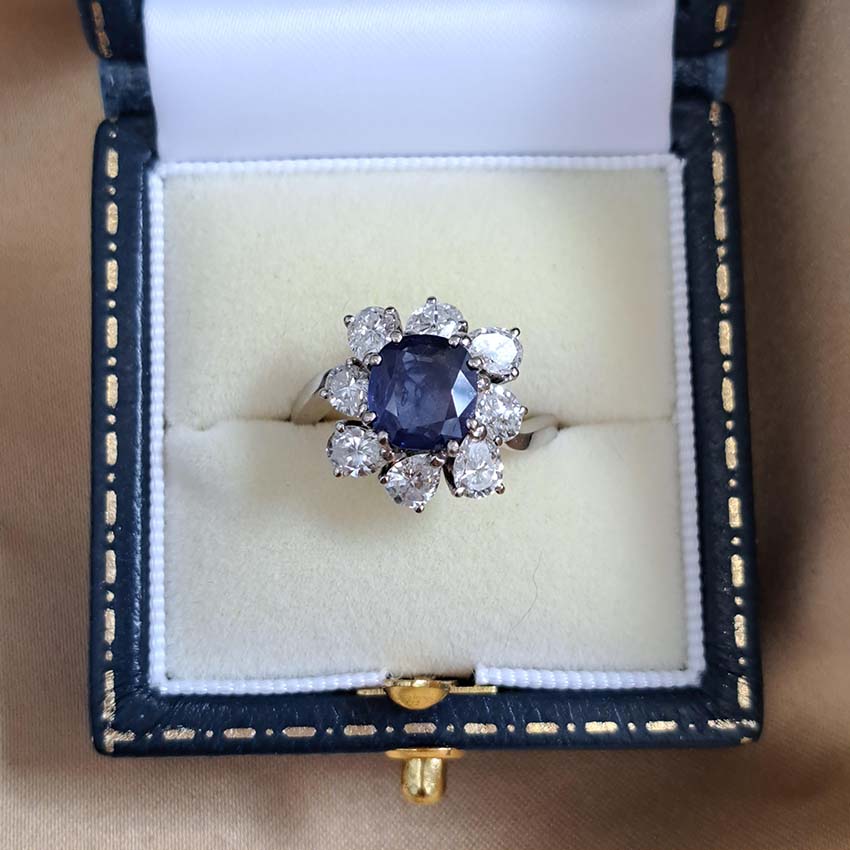 2ct Natural Sapphire and Diamond Cluster Dress Ring