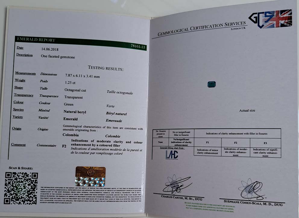 Certified Colombian Emerald and Old Cut Diamond Three Stone Engagement Ring