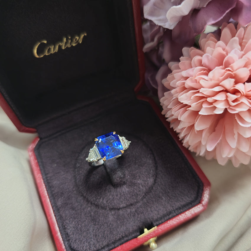 Vintage Cartier 7 Carat Sapphire Burma No Heat and Diamond Ring