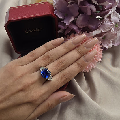 Vintage Cartier 7 Carat Sapphire Burma No Heat and Diamond Ring