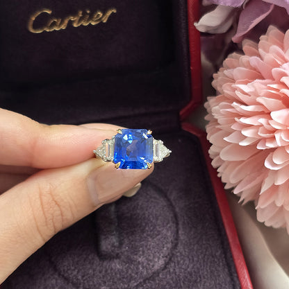 Vintage Cartier 7 Carat Sapphire Burma No Heat and Diamond Ring