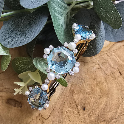 Antique Edwardian Aquamarine Pearl and Diamond Bangle