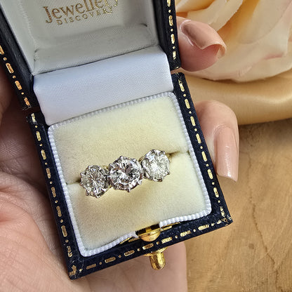 Vintage Diamond Three Stone Engagement Ring, 2 carat total