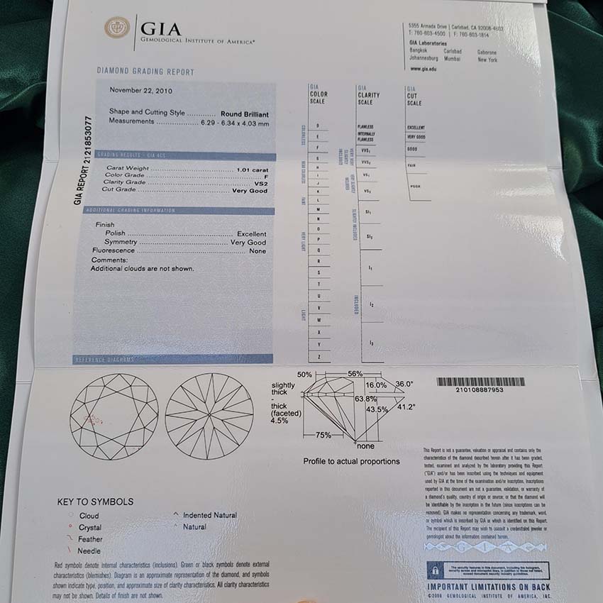 GIA Certified 1.01ct Diamond Three Stone Engagement Ring with GIA Certificate