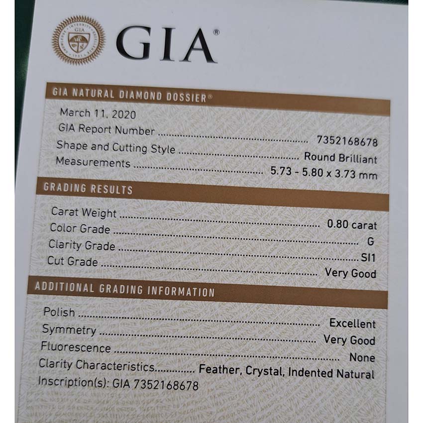 GIA Certified 2ct Diamond Three Stone Ring in Platinum, central diamond 0.80ct G colour SI1 clarity