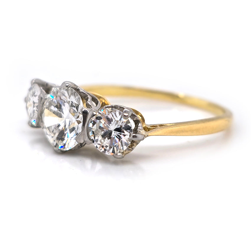 Diamond Three Stone Engagement Ring in 18ct Yellow Gold, 1.60 carat total