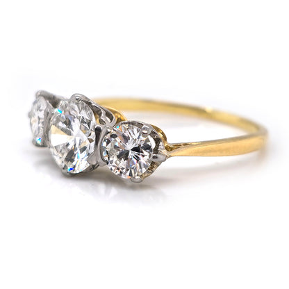 Diamond Three Stone Engagement Ring in 18ct Yellow Gold, 1.60 carat total